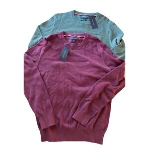Tommy Hilfiger Textured Sweaters Sz M Set Of 2 New Green Burgundy Cotton Preppy